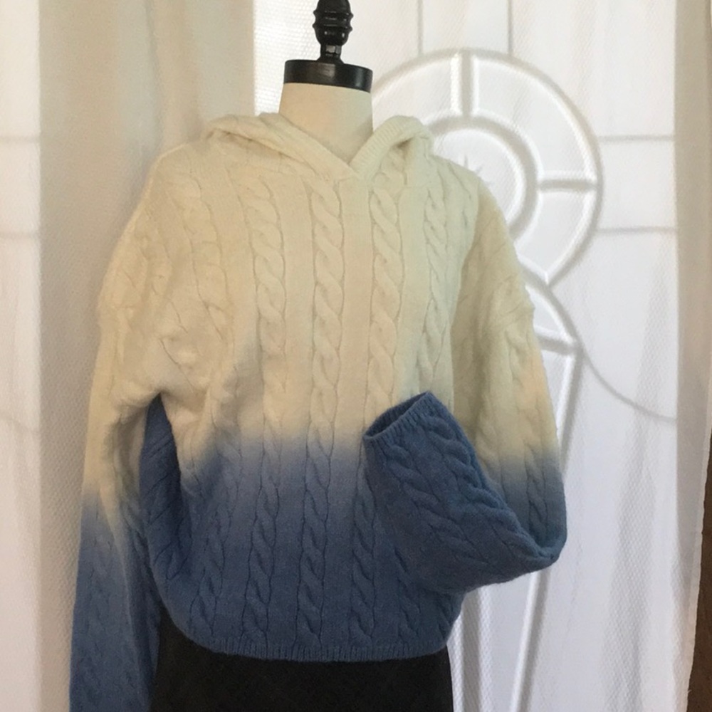 Blue Ombre Cable Knit Hooded Sweater